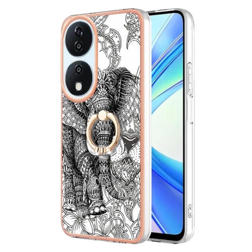 Funda para Teléfono Honor X7B 4G/5G con IMD Doble Cara Galvanizada y Soporte para Anillo (Elefante Tótem)