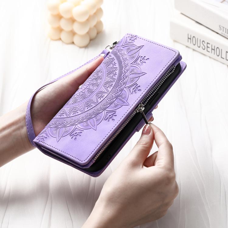 Funda de Cuero con Cremallera para iPhone 16E Múltiples Tarjetas (Morado)
