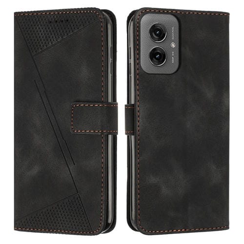 Funda de Cuero Triangular para Motorola Moto G55 Dream con Cordón (Negro)