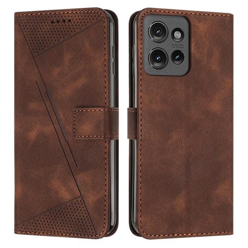 Funda de Cuero Triángulo para Motorola Moto G Power/G Play (2025) con Cordón (Marrón)