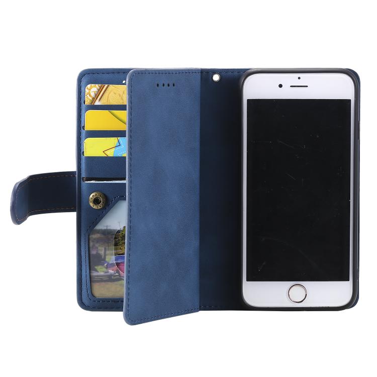 Funda de Cuero con Cremallera y Cordón para iPhone 16E (Azul)