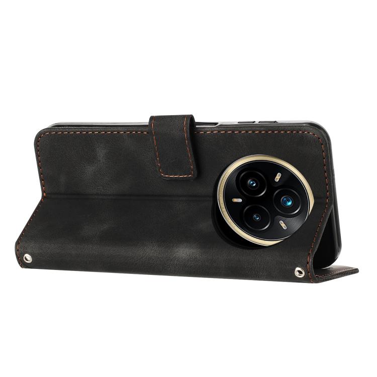Funda de Cuero Triangular con Cordón para Realme 14 Pro Dream (Negra)