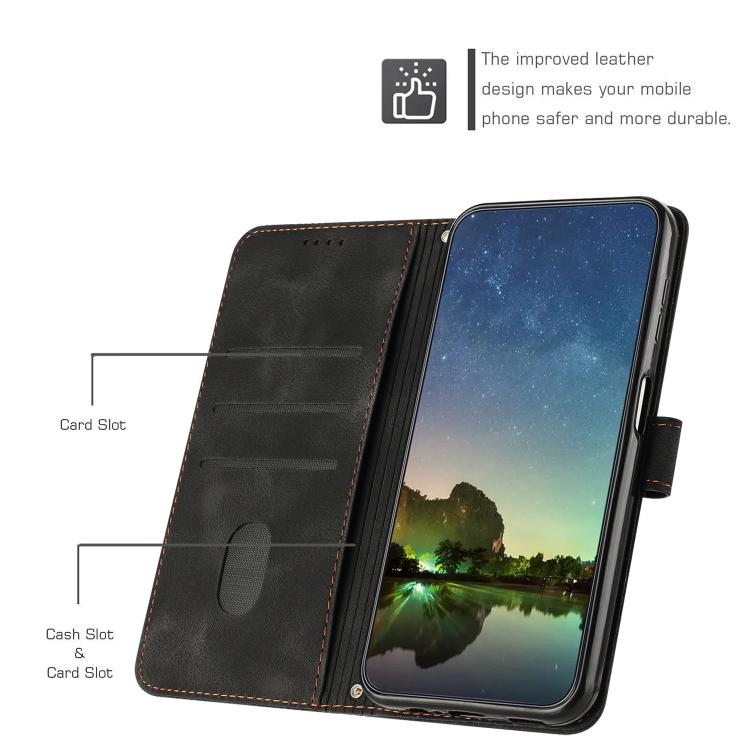 Funda de Cuero Triangular con Cordón para Realme 14 Pro Dream (Negra)