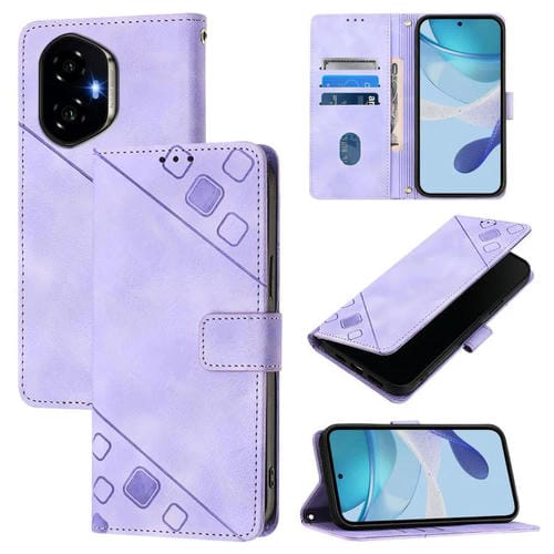 Funda de Piel con Relieve para Honor 300 5G (Morado Claro)
