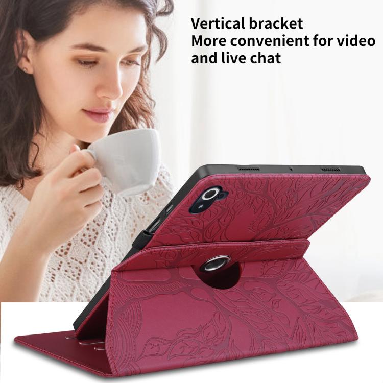 Funda de cuero con rotación en relieve Tree Life para Xiaomi Redmi K Pad (roja)