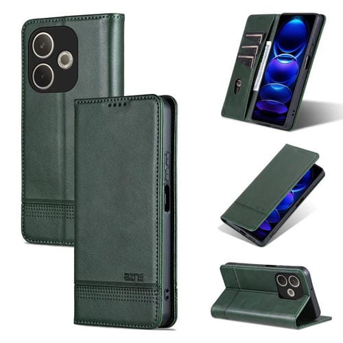 Funda de Piel con Tapa Magnética Azns para Oppo A5 Energy / A5 Pro 5G Global (Verde Oscuro)