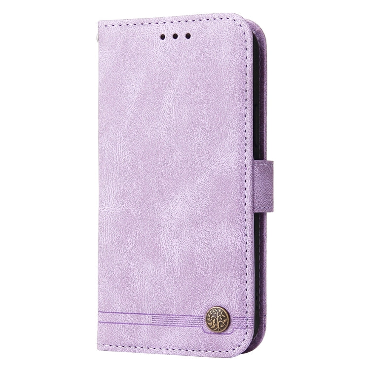 Funda de Cuero con Botones de Metal y Diseño Árbol de la Vida para OnePlus 13 (Morado)
