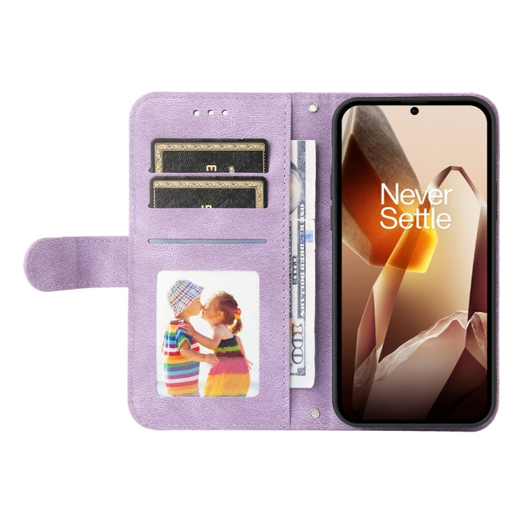 Funda de Cuero con Botones de Metal y Diseño Árbol de la Vida para OnePlus 13 (Morado)