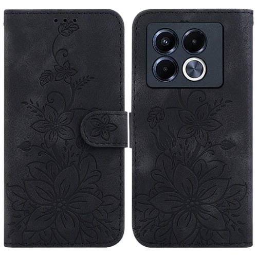 Funda de Cuero con Relieve de Lirio para Infinix Note 40 5G (Negra)