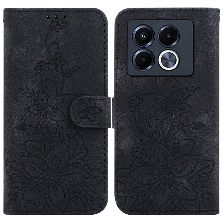 Funda de Cuero con Relieve de Lirio para Infinix Note 40 5G (Negra)