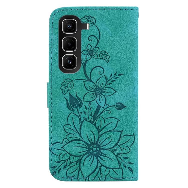 Funda de cuero con relieve de lirio para Infinix Hot 50 Pro 4G (verde)