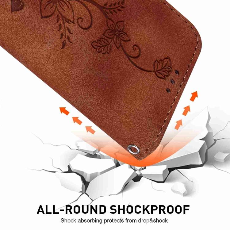 Funda de cuero con relieve de lirio para Infinix Hot 50 Pro+ 4G (marrón)