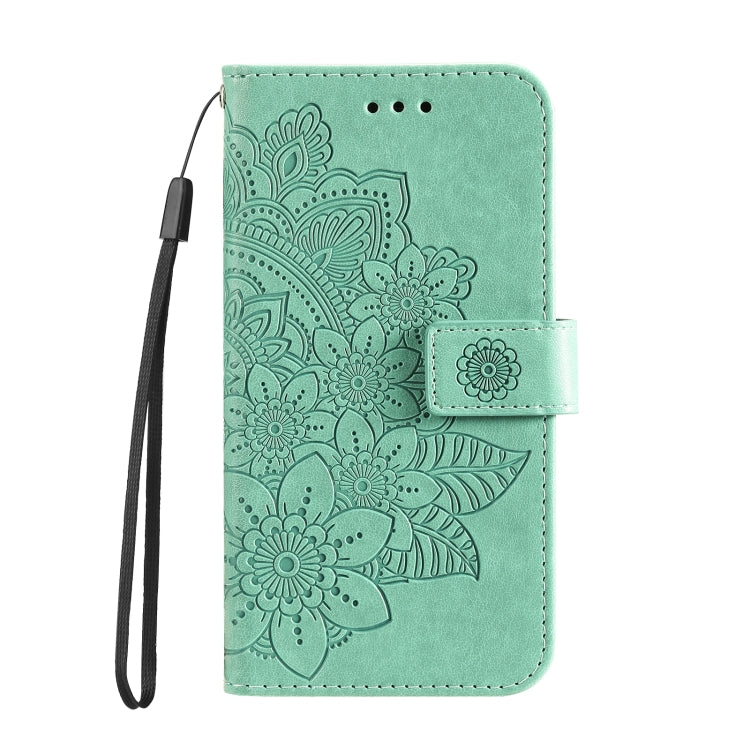 Funda de Cuero con Relieve Flores de Siete Pétalos para OnePlus 13 (Verde)