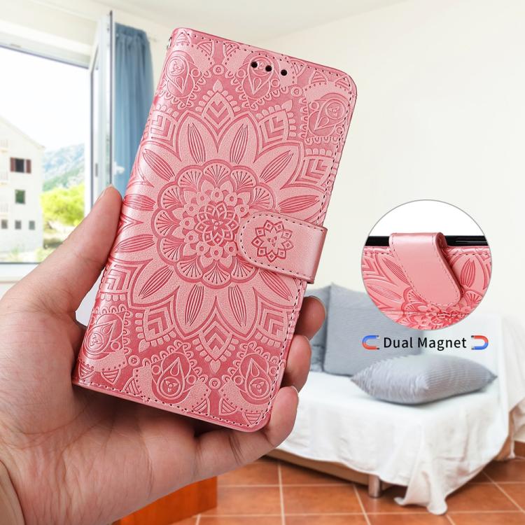 Funda de Piel con Relieve de Girasol para OnePlus 13R/Ace 5/Ace 5 Pro (Oro Rosa)
