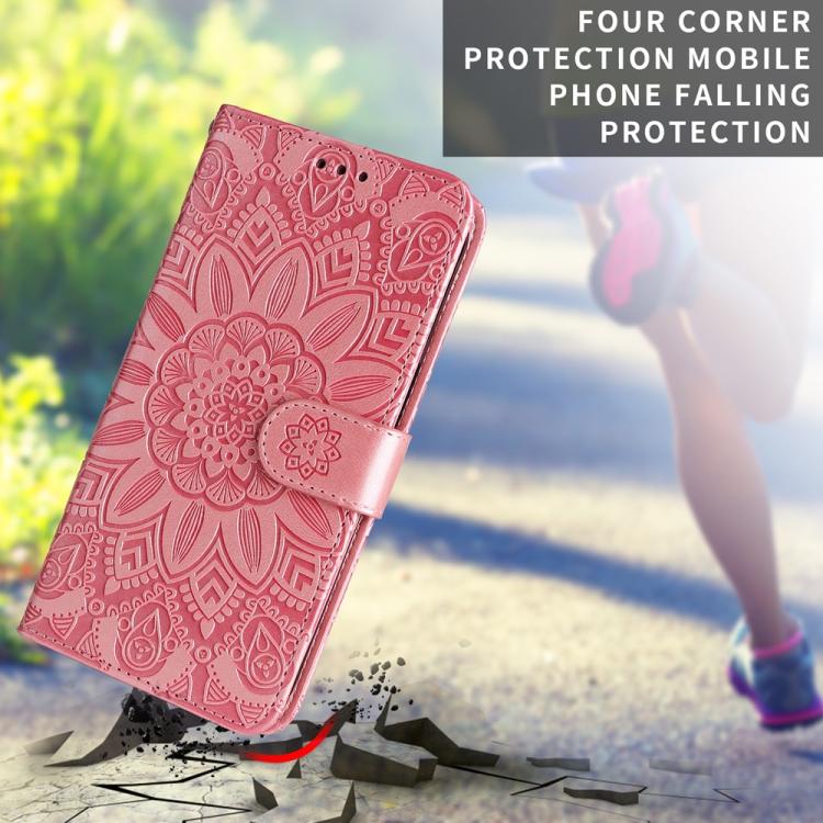 Funda de Piel con Relieve de Girasol para OnePlus 13R/Ace 5/Ace 5 Pro (Oro Rosa)