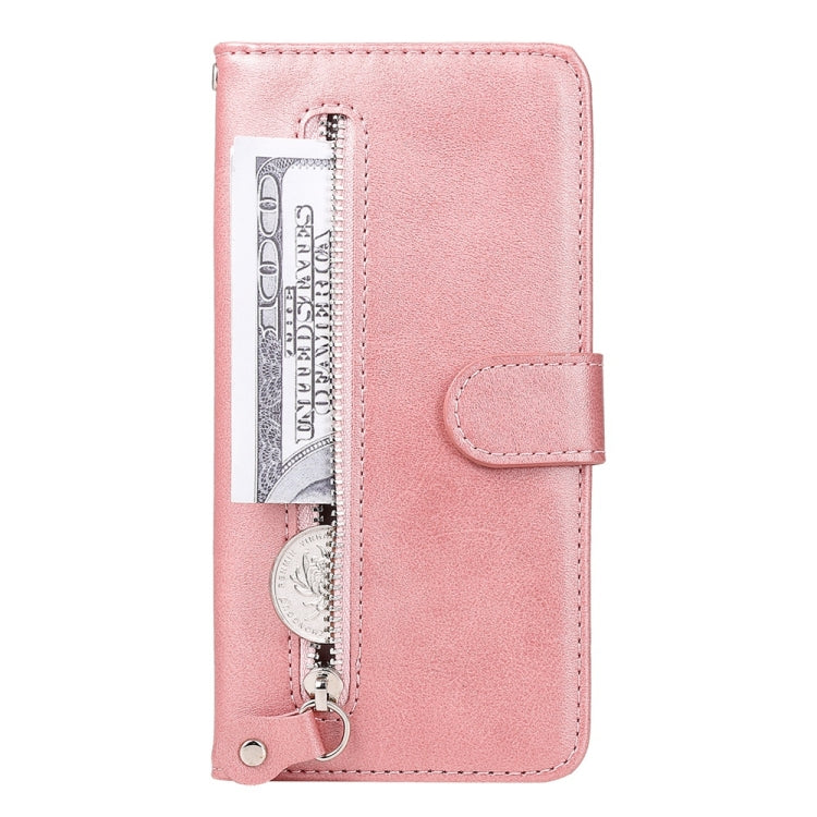 Funda de Piel con Cremallera y Textura de Becerro para OnePlus 13 (Oro Rosa)