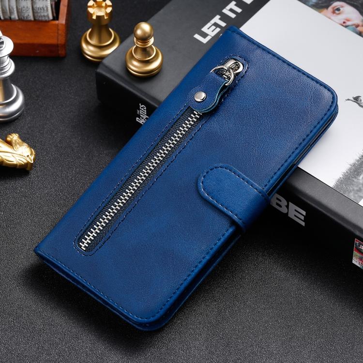 Funda de Piel Textura Becerro con Cremallera para OnePlus 13R / Ace 5 / Ace 5 Pro (Azul)