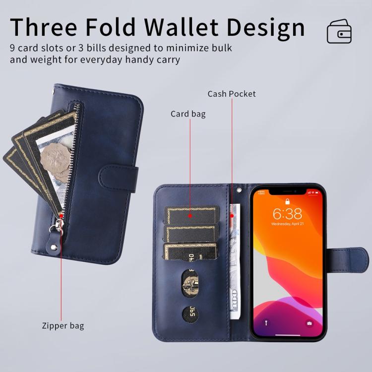Funda de Piel Textura Becerro con Cremallera para OnePlus 13R / Ace 5 / Ace 5 Pro (Azul)