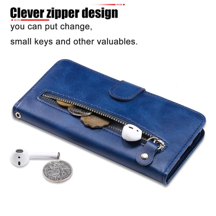 Funda de Piel Textura Becerro con Cremallera para OnePlus 13R / Ace 5 / Ace 5 Pro (Azul)