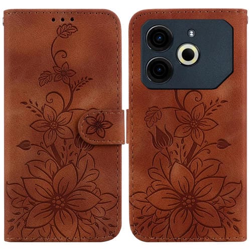Funda de Cuero con Relieve Lily para Teléfono Tecno Pova 6 Neo (Marrón)