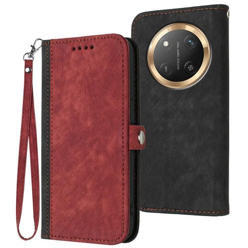 Funda de Cuero para Honor X9C Global con Correa de Mano y Hebilla Lateral Doble Plegable (Rojo)