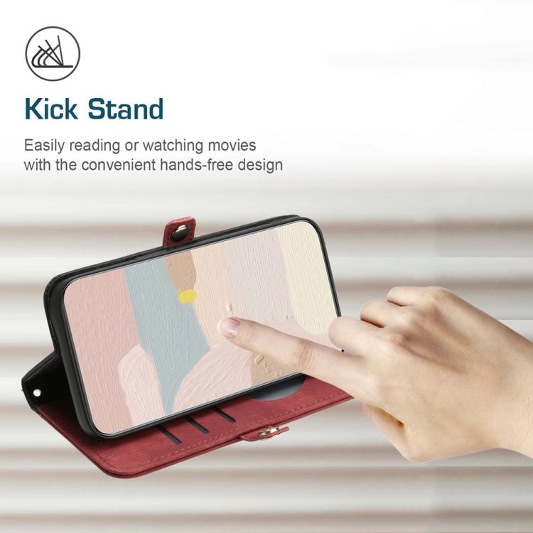 Funda de Cuero para Huawei P50 Pro con Correa de Mano y Hebilla Lateral Doble Plegable (Rojo)