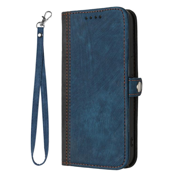 Funda de Cuero para Huawei P60 y P60 Pro con Correa de Mano y Hebilla Lateral Doble (Azul Real)