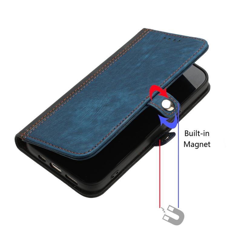Funda de Cuero para Huawei P60 y P60 Pro con Correa de Mano y Hebilla Lateral Doble (Azul Real)