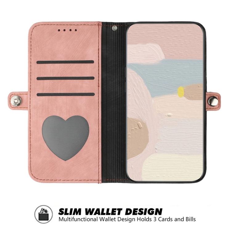 Funda de Cuero para Huawei P60 y P60 Pro con Correa de Mano y Hebilla Lateral Doble Plegable (Rosa)
