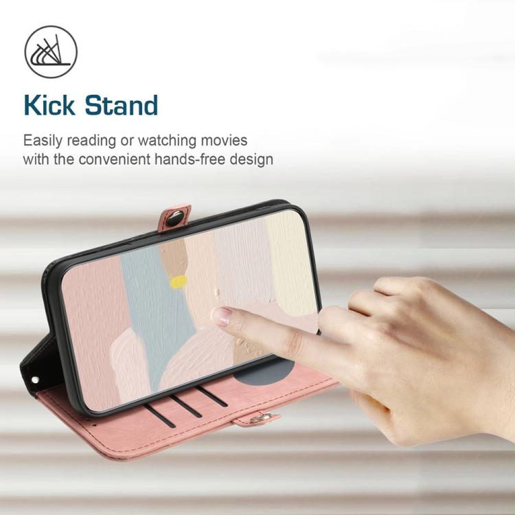 Funda de Cuero para Huawei P60 y P60 Pro con Correa de Mano y Hebilla Lateral Doble Plegable (Rosa)