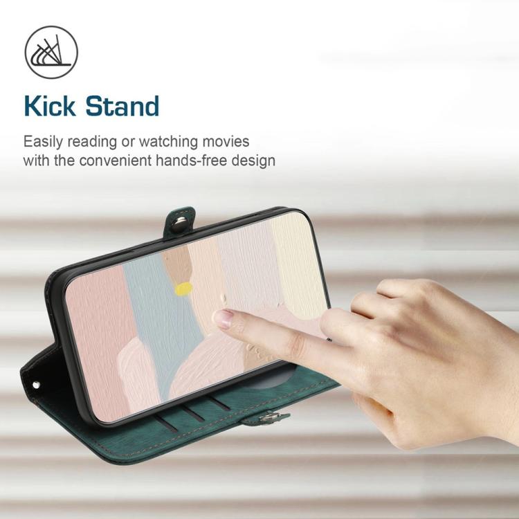 Funda de Cuero con Correa de Mano y Hebilla Lateral Doble para Huawei Enjoy 50/Nova Y70 (Verde Oscuro)