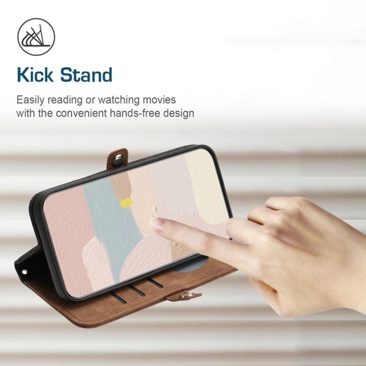 Funda de Cuero con Correa de Mano y Hebilla Lateral Doble para Huawei Enjoy 70/Nova Y72 (Marrón)