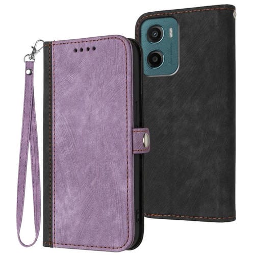 Funda de Cuero para Motorola Moto G05 con Correa de Mano y Hebilla Lateral Doble (Morado)
