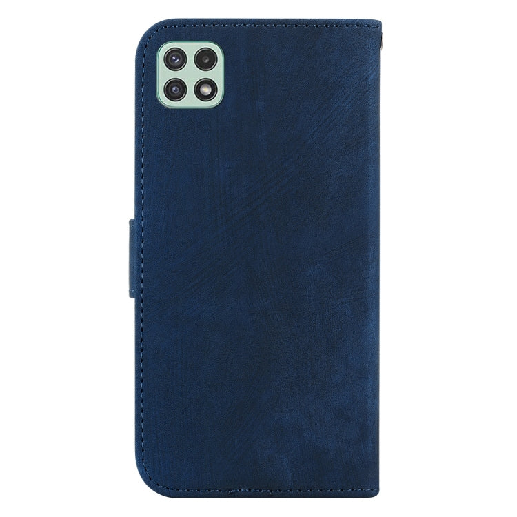 Para Samsung Galaxy A22 5G Funda de cuero con relieve Little Tiger (azul oscuro)