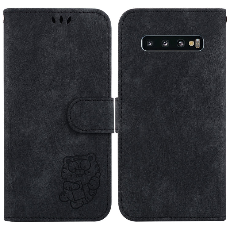 Para Samsung Galaxy S10 Funda de cuero con relieve Little Tiger (negro)