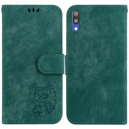 Para Samsung Galaxy A10 / M10 Funda para teléfono de cuero con relieve Little Tiger (verde)