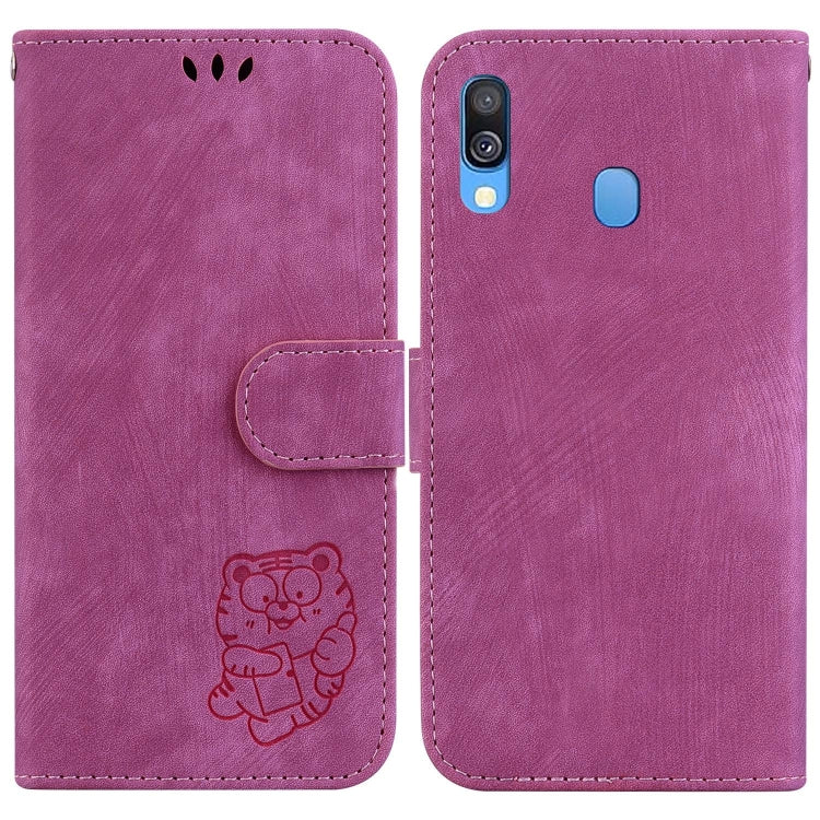 Para Samsung Galaxy A40 Funda para teléfono de cuero con relieve Little Tiger (rojo rosa)