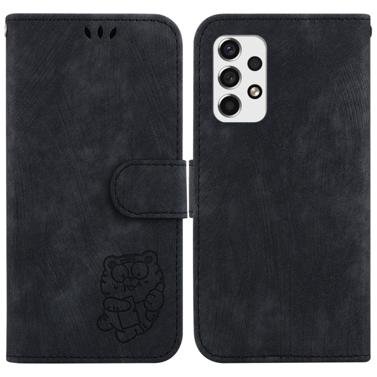 Para Samsung Galaxy A53 5G Funda para teléfono de cuero con relieve Little Tiger (negro)