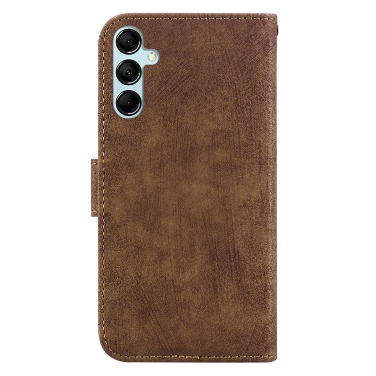 Para Samsung Galaxy M14 Funda para teléfono de cuero con relieve Little Tiger (marrón)