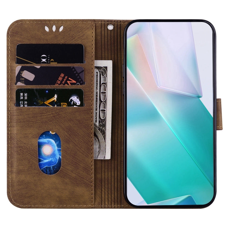 Para Samsung Galaxy M14 Funda para teléfono de cuero con relieve Little Tiger (marrón)