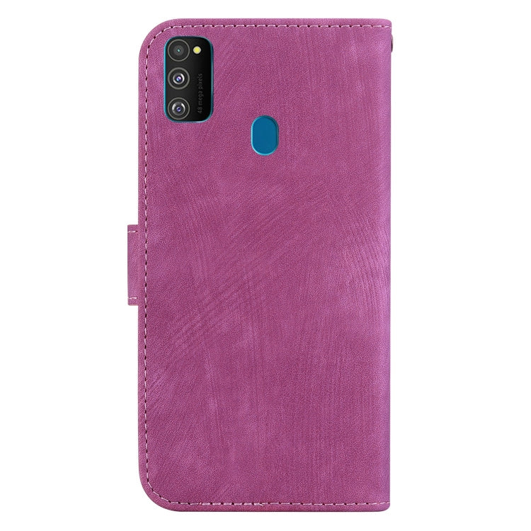 Para Samsung Galaxy M30s / M21 Funda para teléfono de cuero con relieve Little Tiger (rojo rosa)