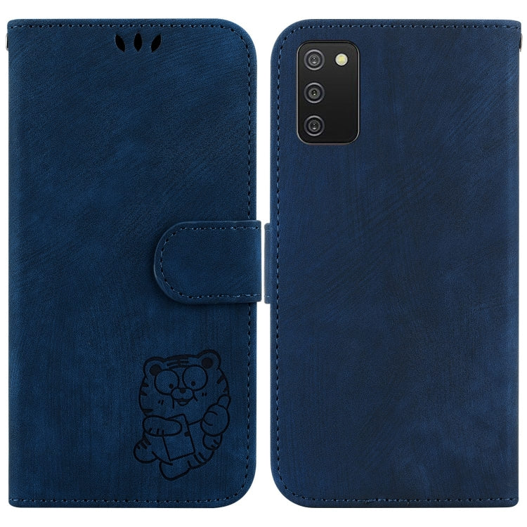 Para Samsung Galaxy A03s US 164,2 mm Funda de cuero con relieve Little Tiger para teléfono (azul oscuro)