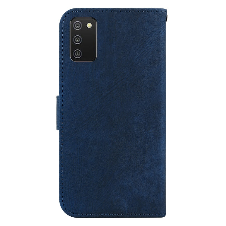 Para Samsung Galaxy A03s US 164,2 mm Funda de cuero con relieve Little Tiger para teléfono (azul oscuro)