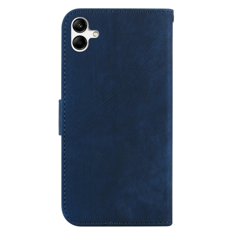 Para Samsung Galaxy A04 / F04 Funda para teléfono de cuero con relieve Little Tiger (azul oscuro)