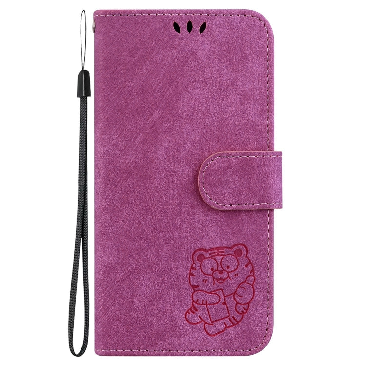 Para Samsung Galaxy A34 5G Funda para teléfono de cuero con relieve Little Tiger (rojo rosa)