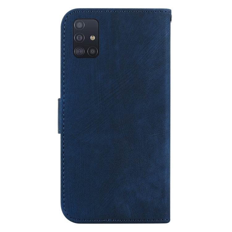 Para Samsung Galaxy A51 5G Funda de cuero con relieve Little Tiger (azul oscuro)