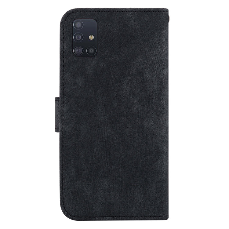 Para Samsung Galaxy A51 5G Funda para teléfono de cuero con relieve Little Tiger (negro)