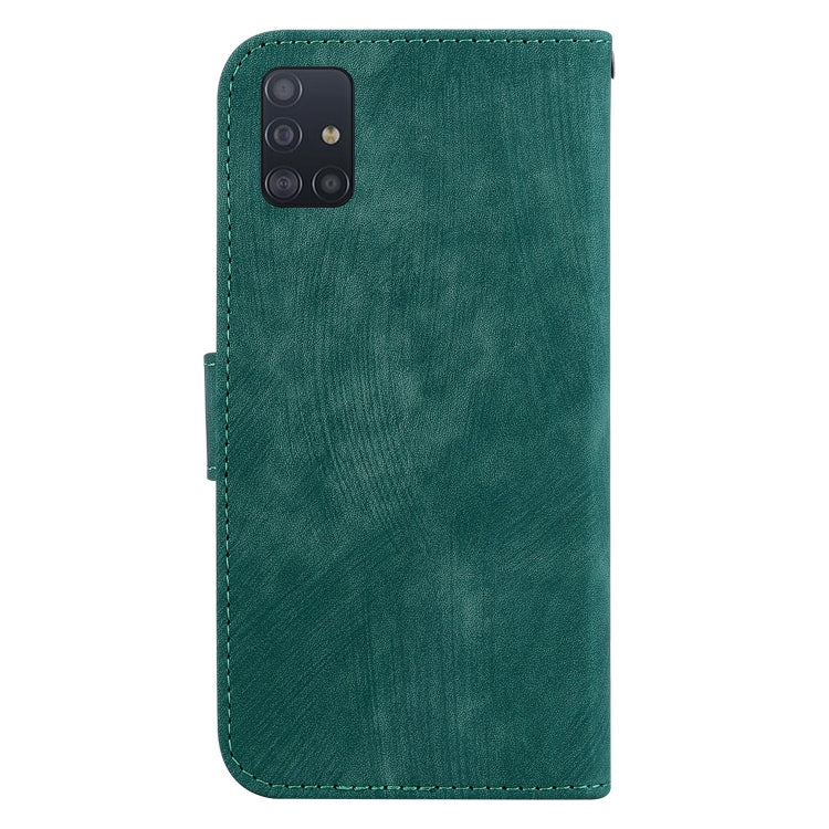 Para Samsung Galaxy A71 Funda para teléfono de cuero con relieve Little Tiger (verde)