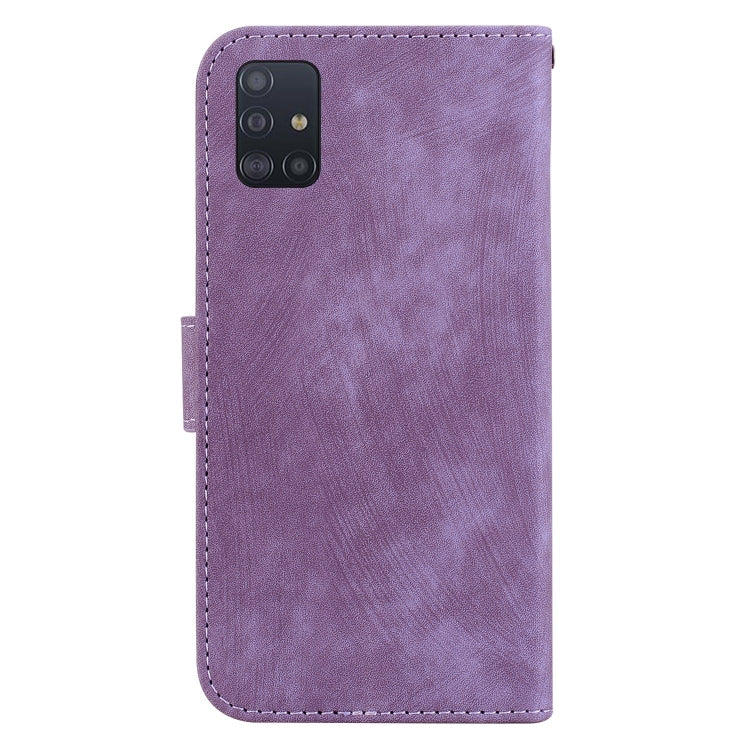 Para Samsung Galaxy A71 Funda de cuero con relieve Little Tiger (púrpura)