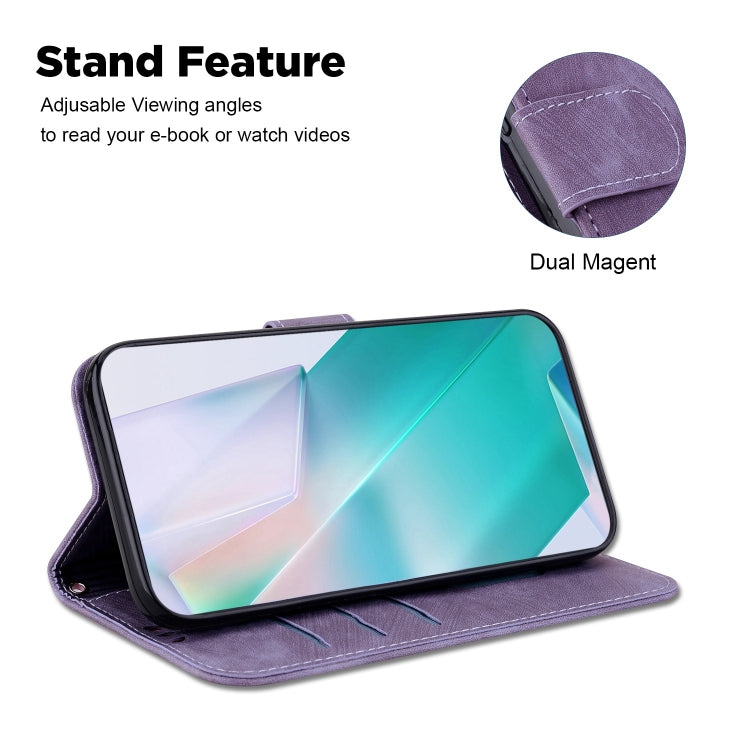 Para Samsung Galaxy A71 Funda de cuero con relieve Little Tiger (púrpura)